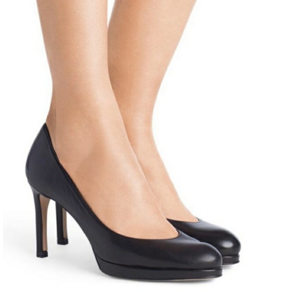 Stuart Weitzman Platswoon Black Kidskin Leather Platform Pumps Size 8M